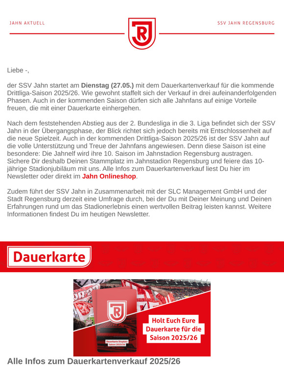 Die Verkaufsphasen für die Jahn Dauerkarte 2025/26 stehen fest