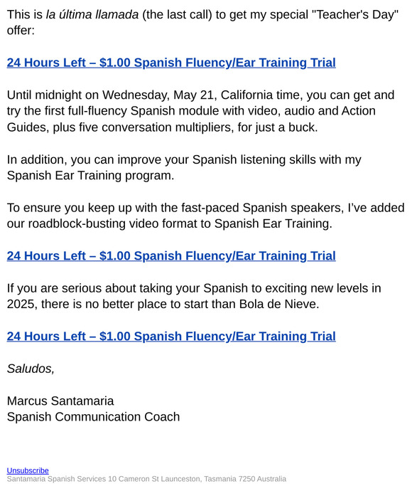 24 Hours Left - $1.00 Spanish Fluency/Ear Training Trial