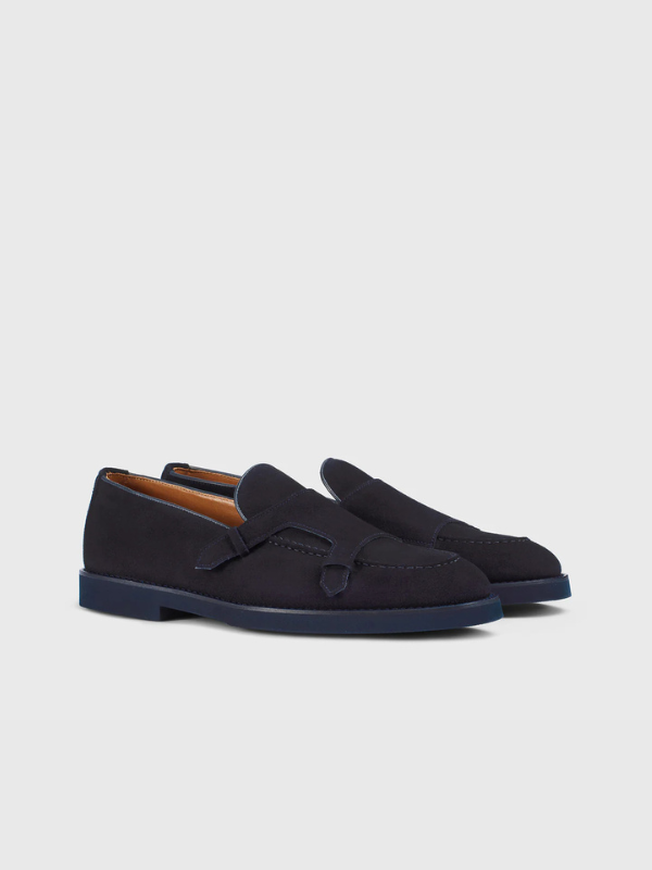 Mocassino con dettaglio "passante" in suede blu