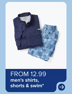 Image of a shirt and shorts, from 12.99 men's shirts shorts and swim.