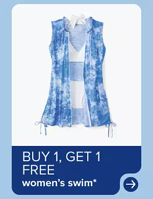 Image of swimwear, buy one, get one free women’s swim.