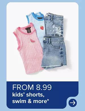 Image of a sleeveless top and denim shorts, from 8.99 kids’ shorts, swim and more.