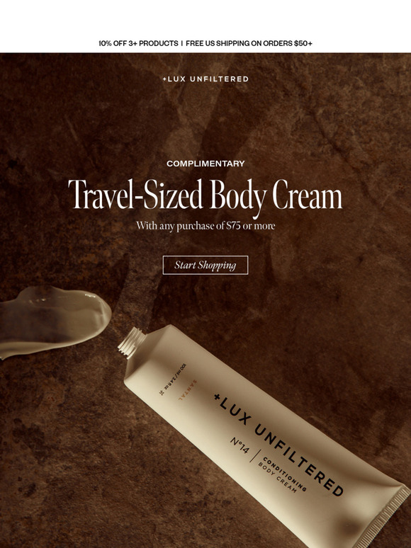 Free Travel Body Cream with any purchase $75+