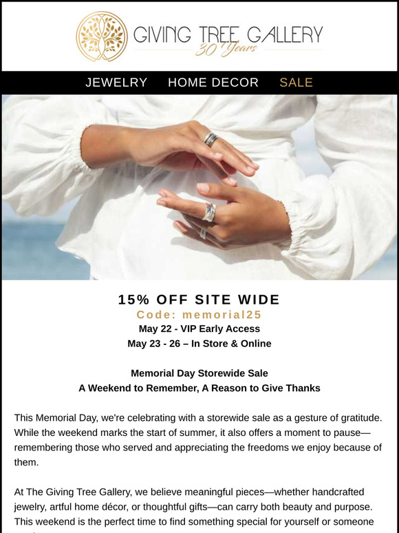 15% Off Storewide This Memorial Day Weekend