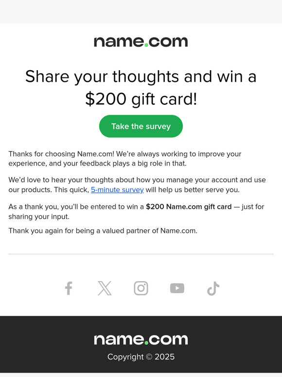Name.com values your opinion