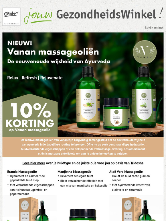 Nieuw : VANAN Massage-huidolie. Nù 10% korting.
