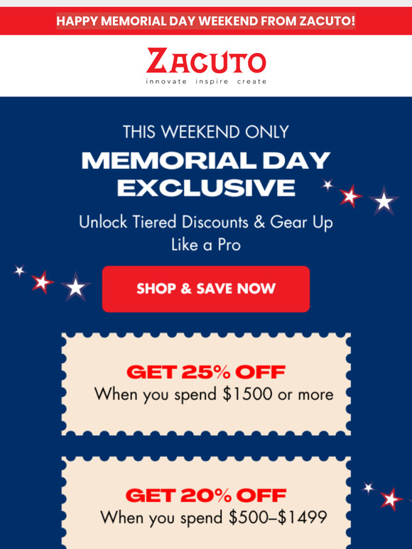 Heads Up 🎬 Big Zacuto Deals This Memorial Day Weekend 🇺🇸