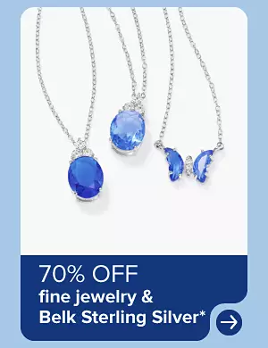 An image of three necklaces. 70% off fine jewelry and Belk Sterling Silver.