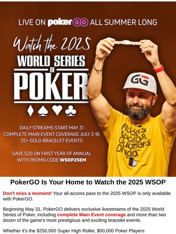 WSOP Live Starts May 31 — Save $20 Today!