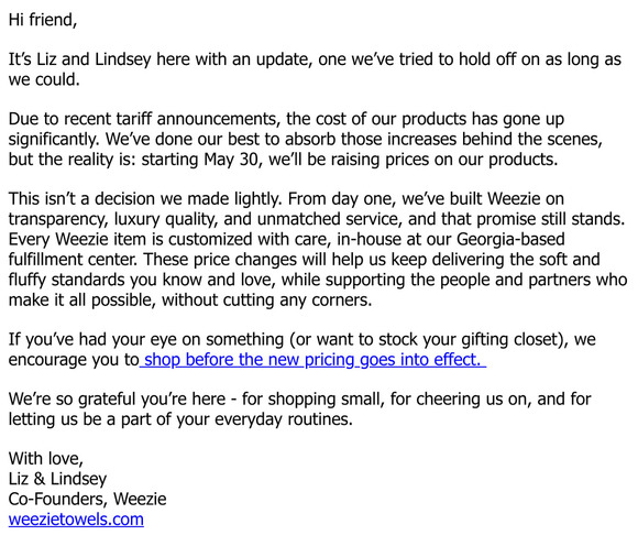A note on tariffs & prices