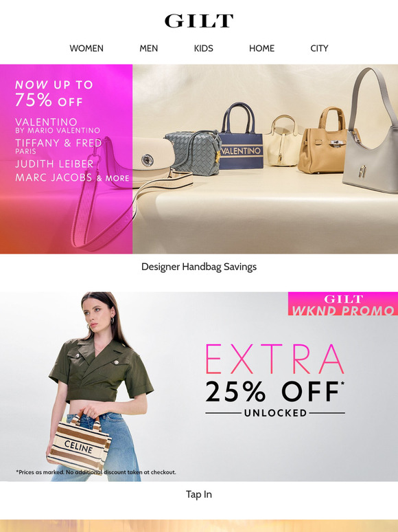 👜 Up to 75% Off Valentino by Mario Valentino, Tiffany & Fred Paris, Marc Jacobs (& More)