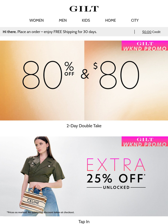 80% Off & $80 🔔 The 2-Day Double Take