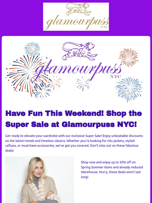 🎉💃 Weekend Fun Alert: Glamourpuss NYC's Super Sale! 🛍️ Up to 50% off! 🔥👗