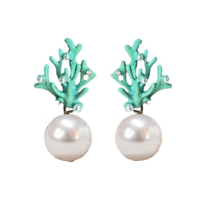 Image of Pearl and Turquoise Coral Mini Statement Earrings
