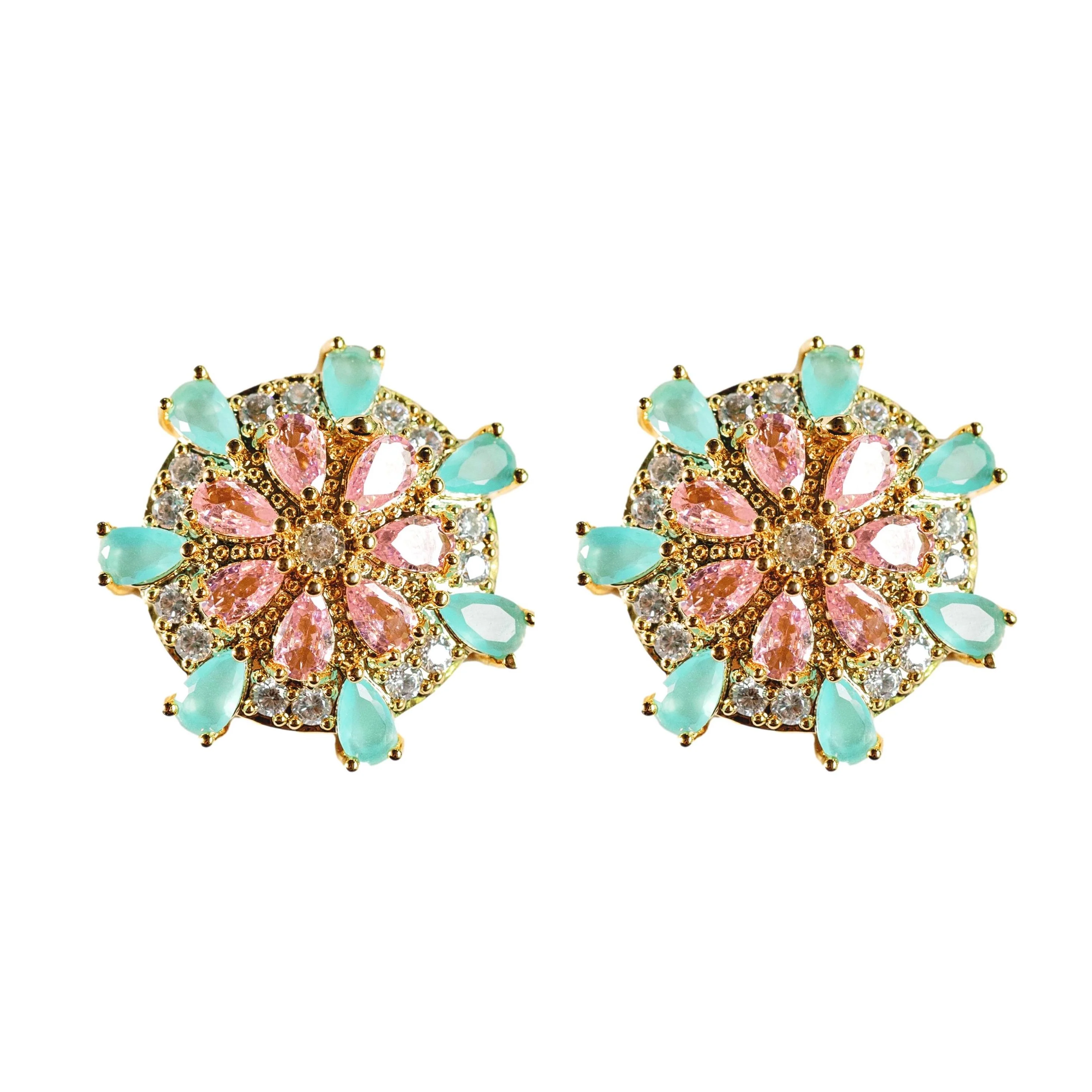 Image of Pink and Turquoise Sparkling Sand Dollar Stud Earrings