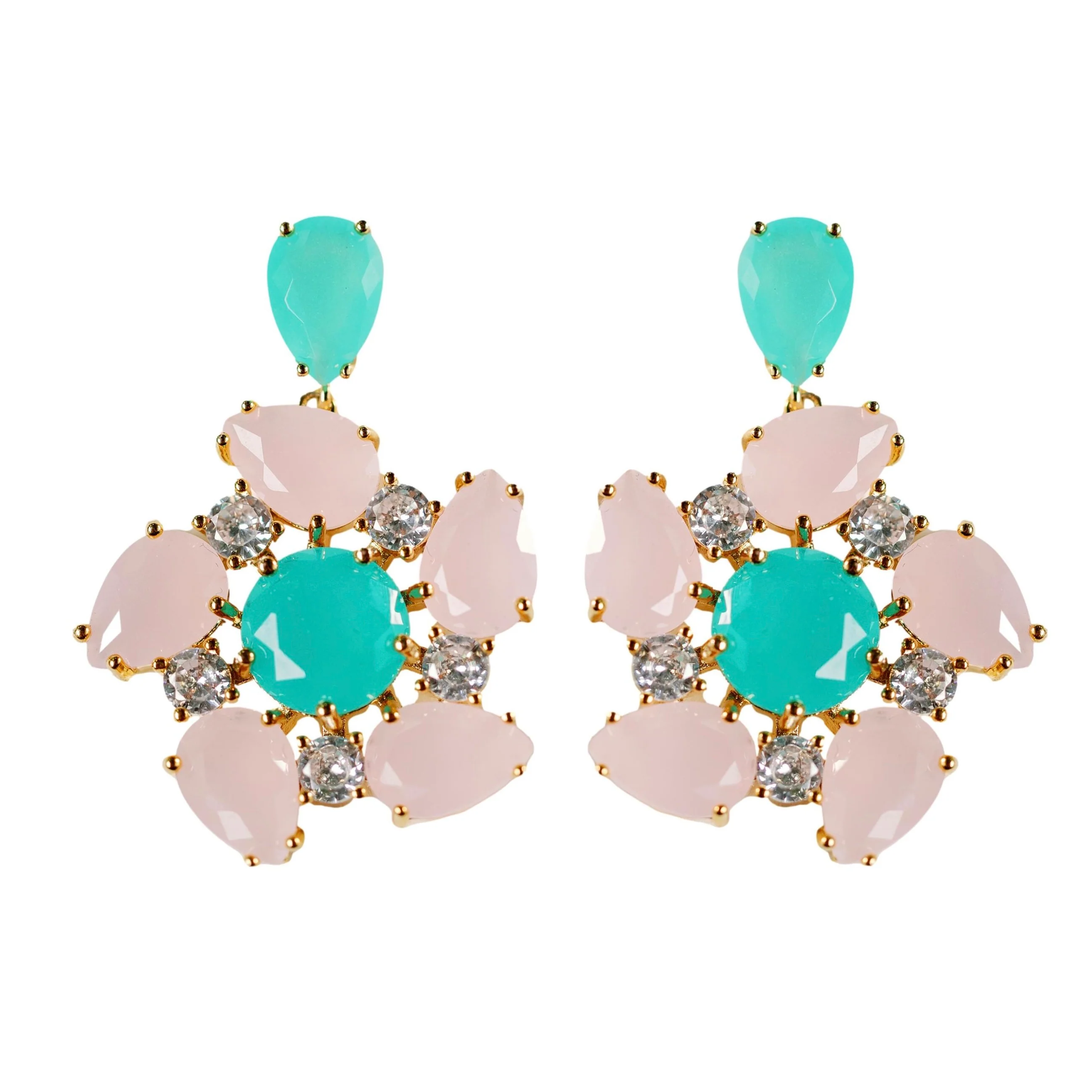 Image of Pink and Turquoise Diamond Pinwheel Statement Earrings