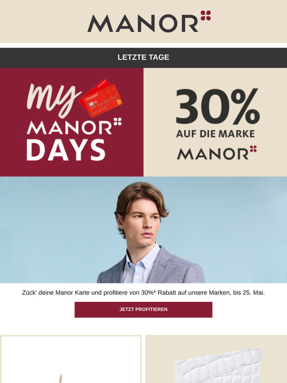 —, letzte Tage: 30% auf Manor Marken