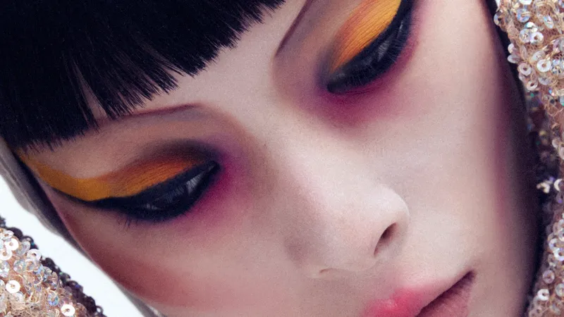 Model with yellow and pink eyeshadow look