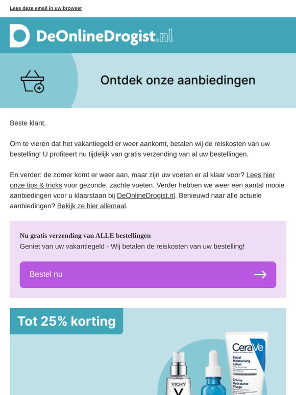 Geniet van uw vakantiegeld - Wij betalen de reiskosten van uw bestelling!