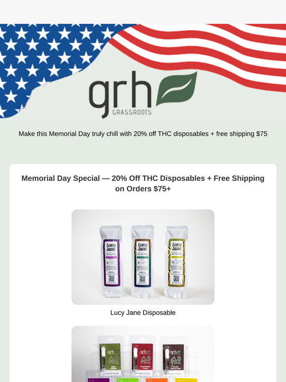 20% Off THC Disposables + Free Shipping This Memorial Day!