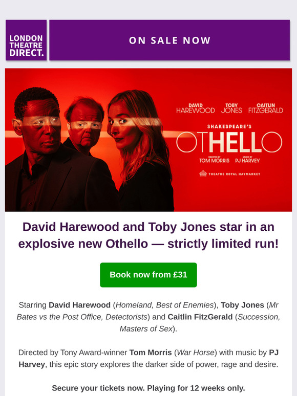 On sale 🚨 David Harewood, Toby Jones & Caitlin FitzGerald star in Othello