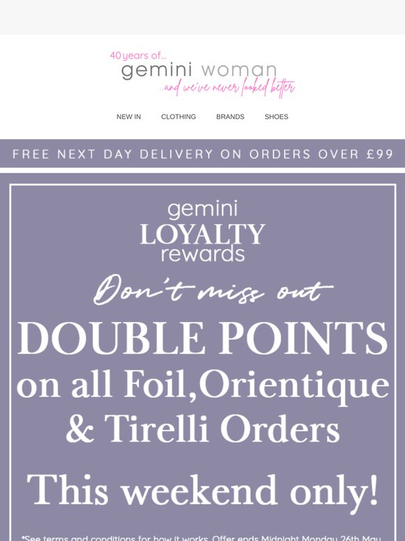 This Weekend Only 💫 Double points on all Foil, Orientique & Tirelli orders!