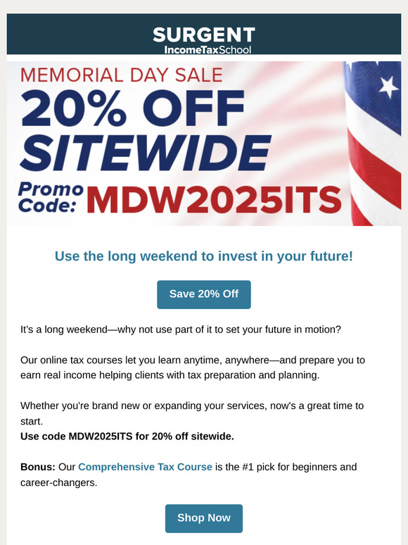 🎉 Memorial Day Sale: 20% Off Tax Courses!