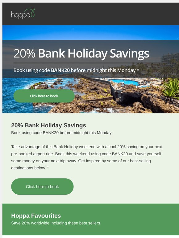 20% Bank Holiday Savings