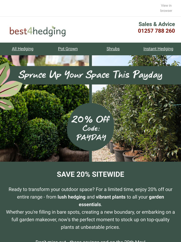💰 Payday Perks: 20% Off Garden Favourites!
