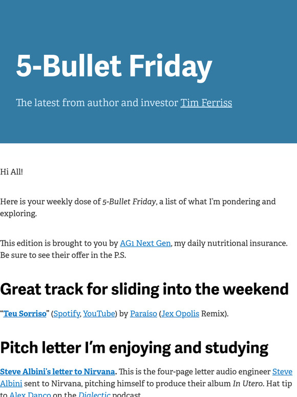 5-Bullet Friday — How to Pitch (and Get Hired By) Nirvana, Tools for the Gym, Animation for Relaxation, and More