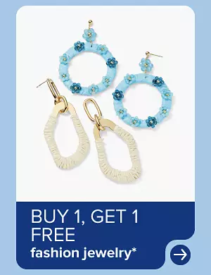 Image of two pairs of earrings. Buy one, get one free fashion jewelry.