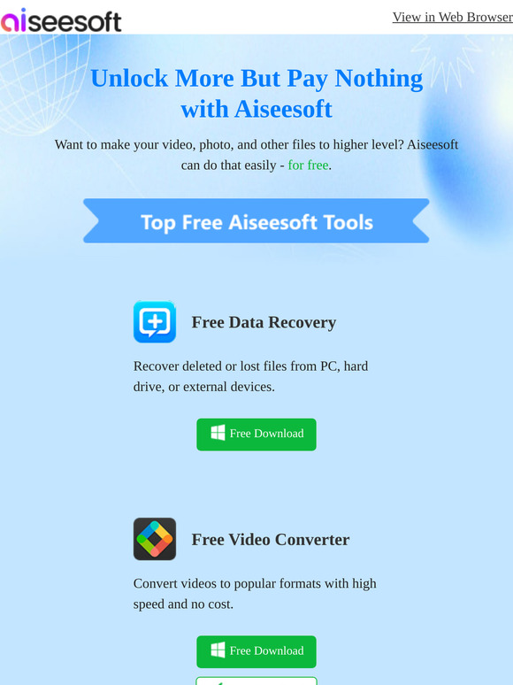 Explore Powerful Tools with Aiseesoft — No Cost, No Hassle.