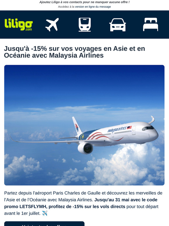 Jusqu’à -15 % sur les vols Malaysia Airlines jusqu'au 31 mai ! ✈️