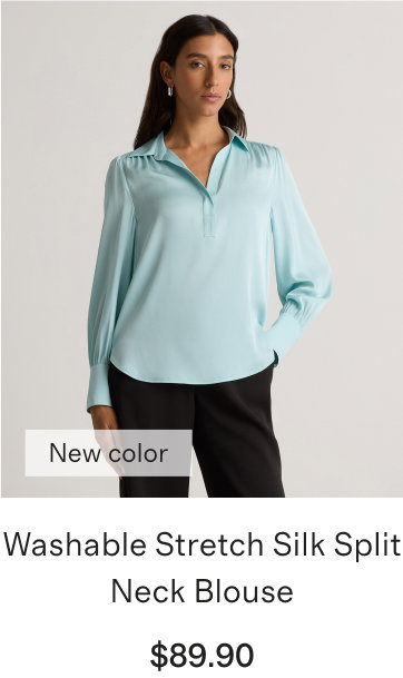 Washable Stretch Silk Split Neck Blouse