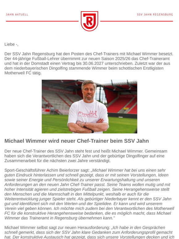 Jahn Aktuell | Michael Wimmer wird neuer Chef-Trainer beim SSV Jahn