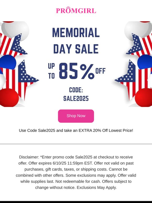 Memorial Day Weekend - Up to 85% Off!