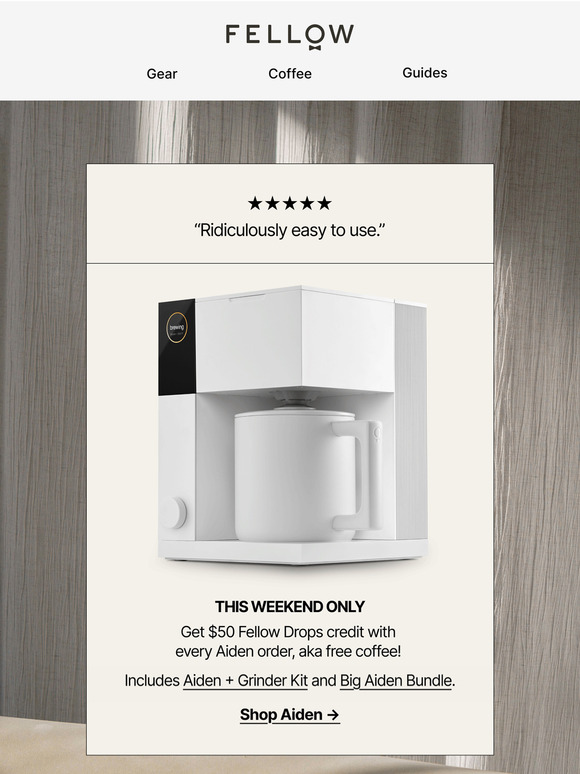 $50 in coffee with every Aiden order