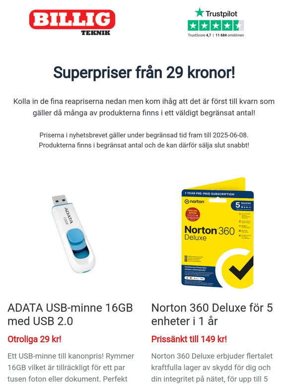 Superpriser med rea på telefoner, datorer, och tillbehör från 29 kronor!