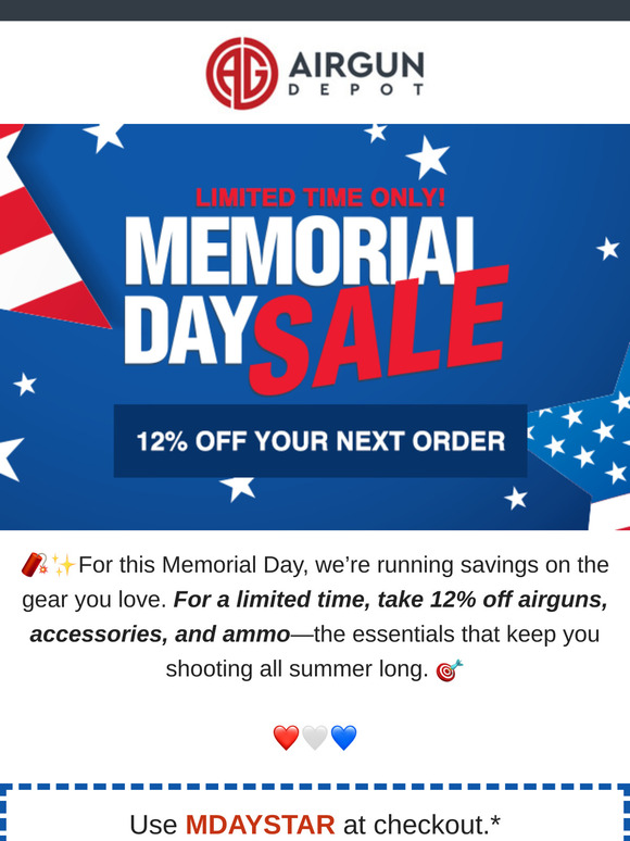 12% Off Memorial Day Weekend!