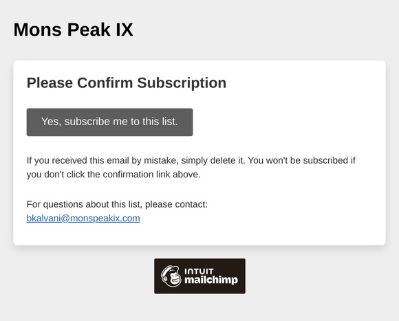 Mons Peak IX: Please Confirm Subscription