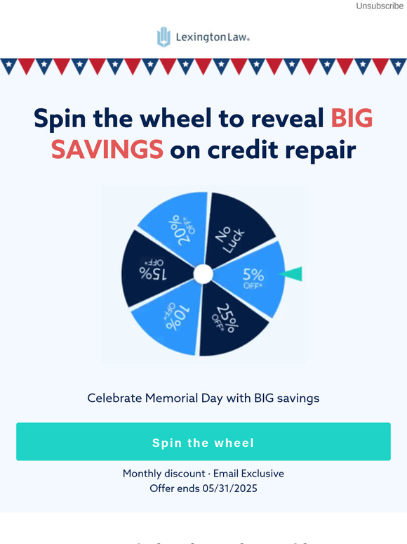 🎡 —, Spin to Win: Unlock Memorial Day Credit Repair Savings