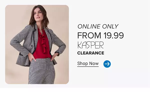 A woman in a herringbone suit. Online only. From 19.99 Kasper clearance. Shop now.