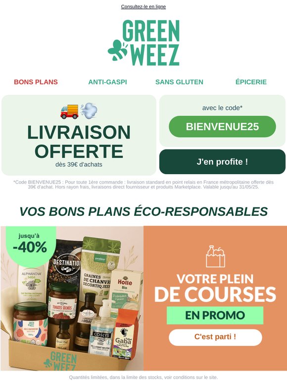 Jusqu’à -40% sur votre plein de courses 🧺