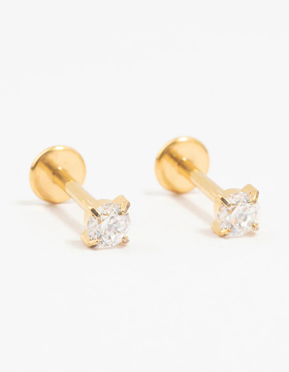 Image of Gold Plated Titanium Cubic Zirconia Stud Flat Backs 2-Pack