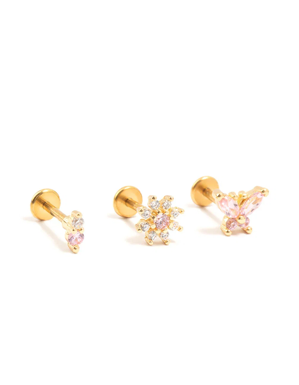Image of Gold Plated Surgical Steel Butterfly & Flower Flat Backs 3-Pack