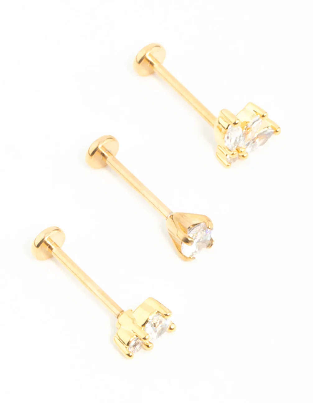 Image of Gold Plated Surgical Steel Double Cubic Zirconia Flat Backs 3-Pack