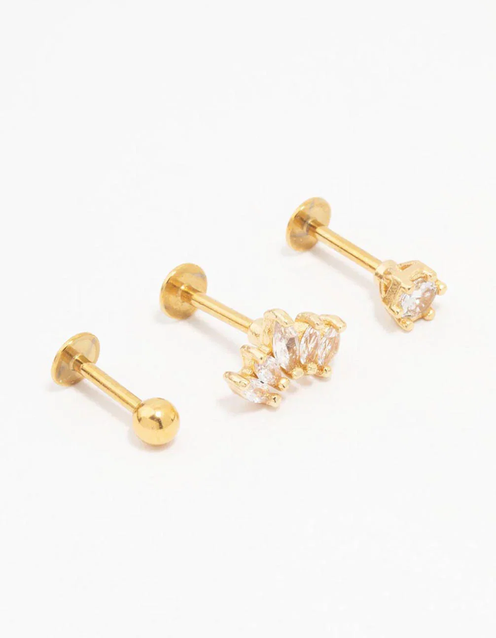 Image of Gold Plated Surgical Steel Marquise Ball Flat Back 3-Pack
