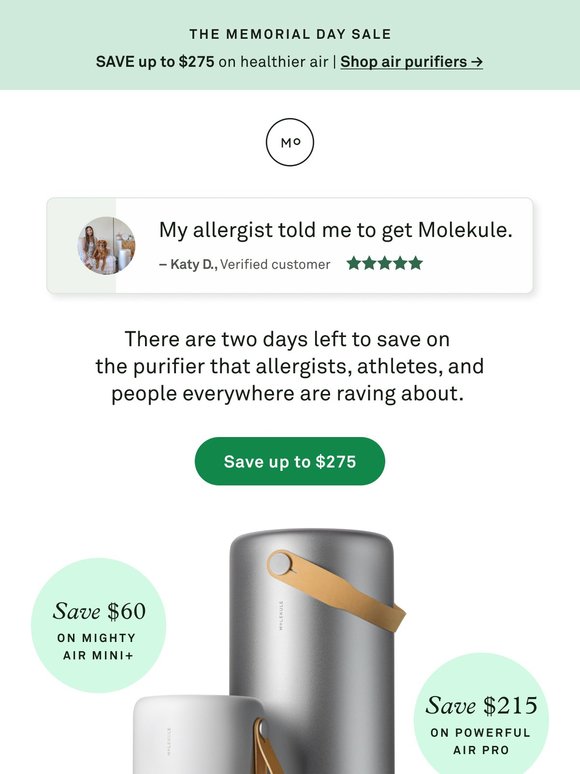 Ends Tomorrow: Save $215 on clean air