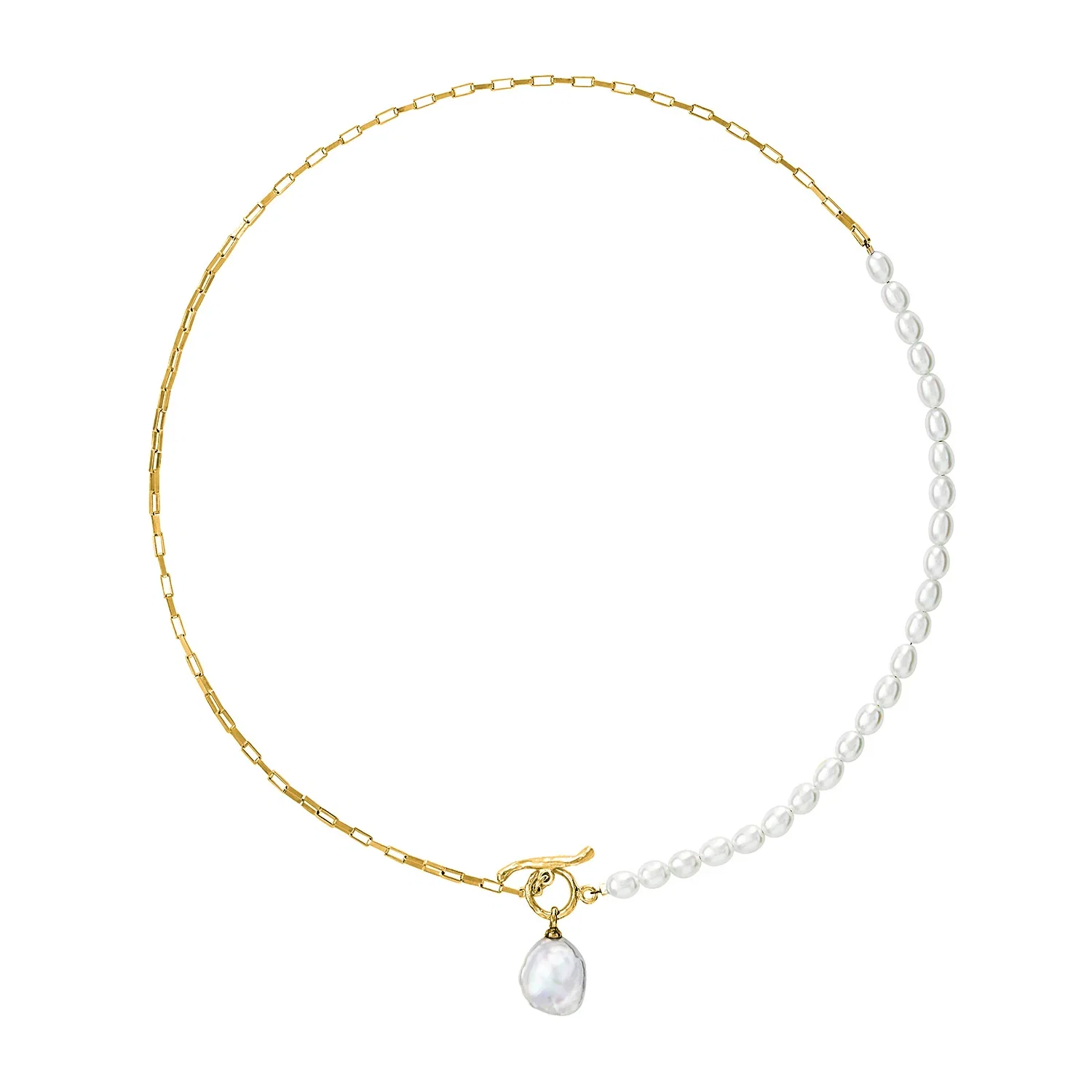 Image of Luna Medium Freshwater Pearl, Chain and Keshi Drop Necklace