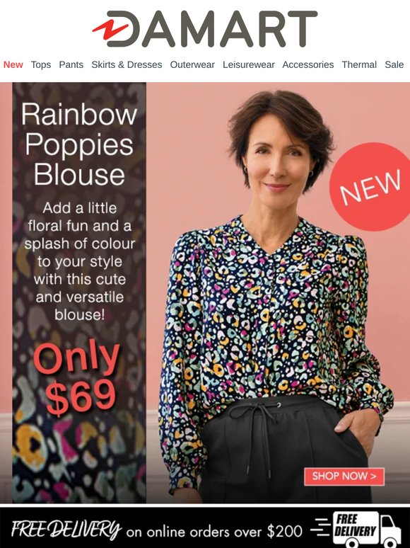 NEW Rainbow Poppies Blouse - Fun Floral and a Splash of Colour!